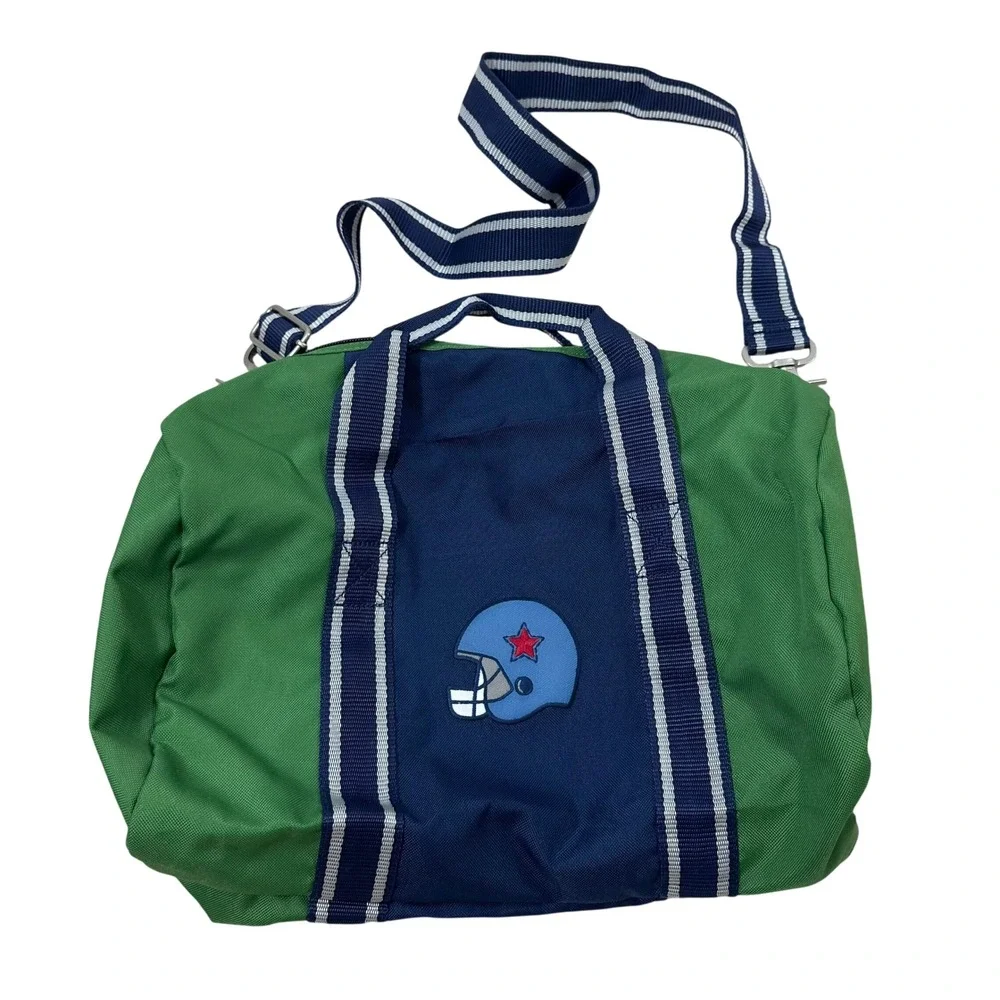 Green Navy Blue Football Helmet Canvas Duffle Bag Sporty Gym‎ Travel Weekend Bag